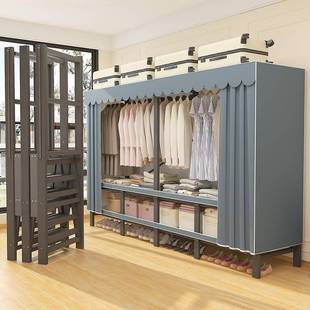 免易安一体免安装衣柜家用卧室简布衣出柜租房结实耐折叠全钢架加