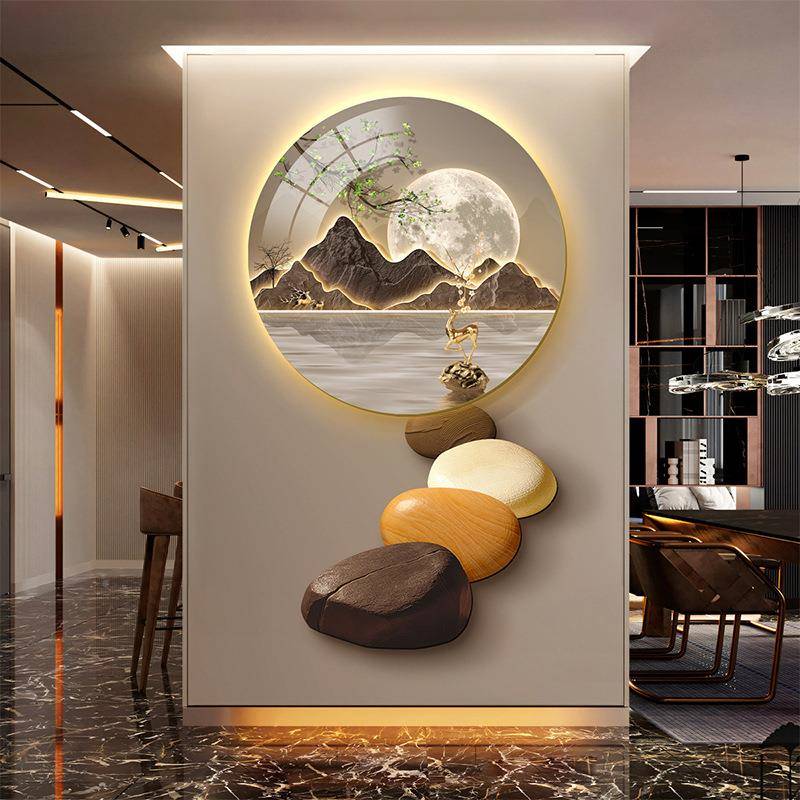 新玄中式石来运转led带灯轻奢户装关饰入画简约挂画走JFQ廊过道壁