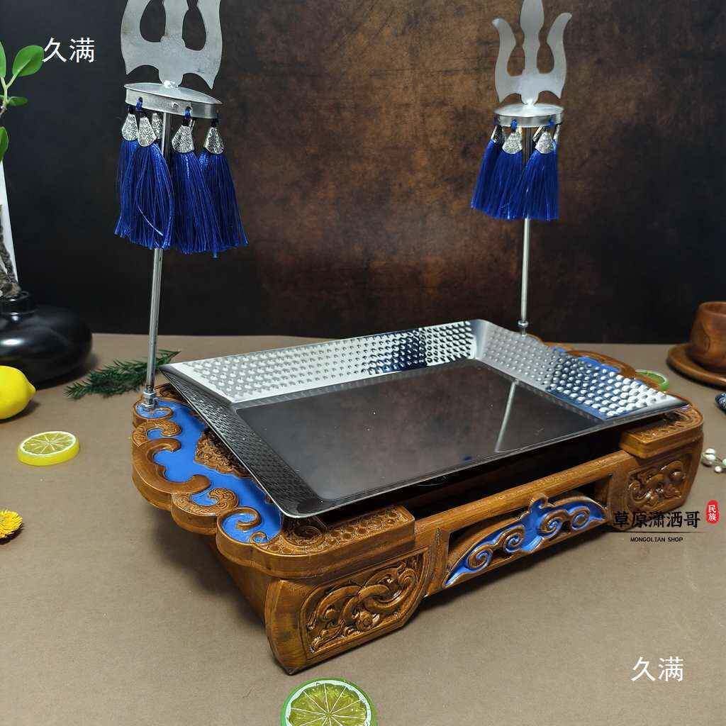 蒙古羊盘子排加热头保温盘配316不锈钢盘子无品牌/羊腿羊盘实木蒙
