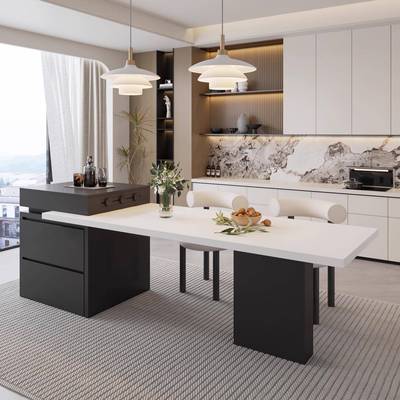 可伸沃顿岩板岛台餐台桌一体家RJC用小户型中岛厨房多能功缩意式