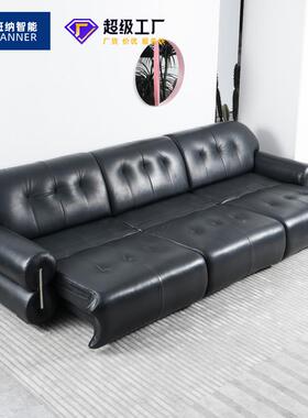 意式极黑ONL色皮艺黑糖沙发式复古小户型轻电奢法中古风简动沙发