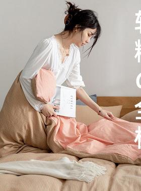 全棉JIDA类四件套纽扣工艺款水用洗棉色套件四季拼色两面用被纯通