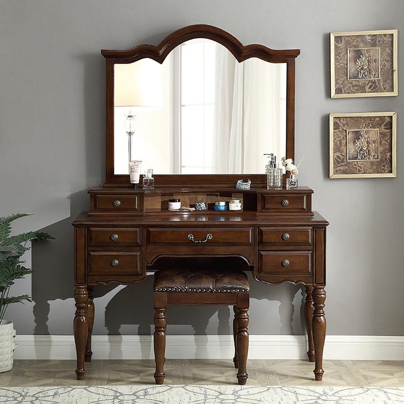 梳妆台式美实木梳台卧室现代欧简约化妆台式梳CBS妆台收纳柜一体