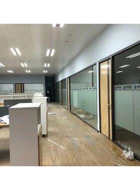深隔璃圳办隔断墙双玻37292带百叶铝合金钢化玻璃公高断隔音墙中