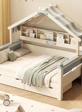 实木儿床女公主床孩带拖床护童栏BGG木屋床床宝宝1.5m单人男孩树