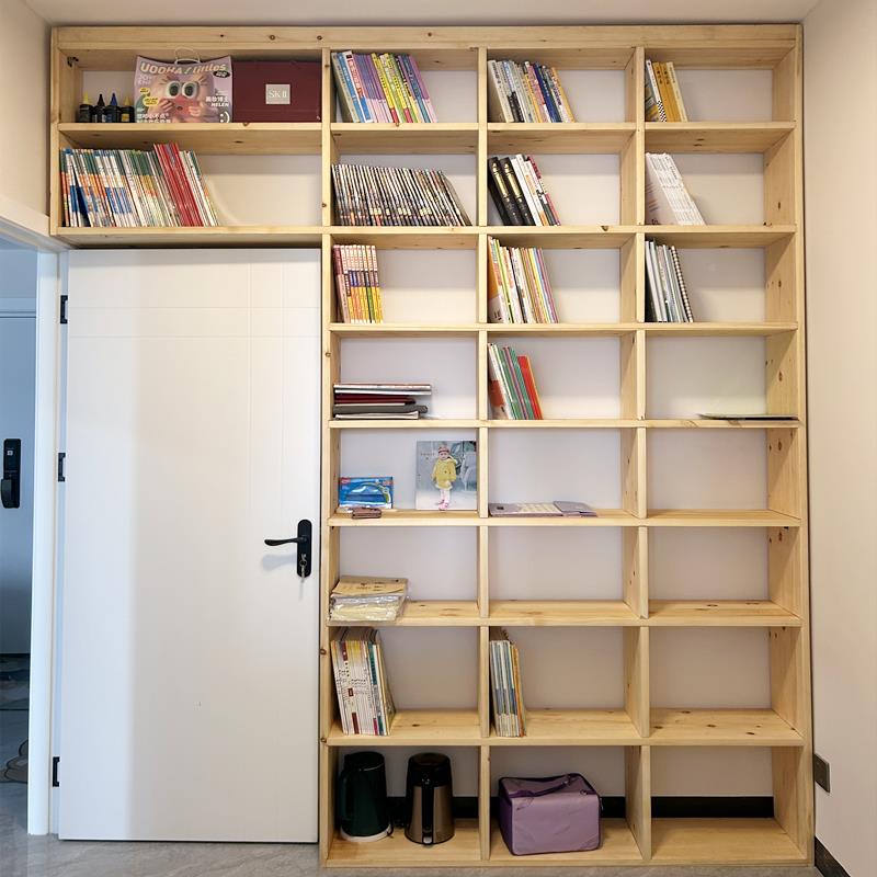 3Y松木书架制儿童免漆原木书柜隔断置架储物满墙F767HTTS落地物定