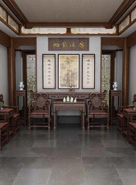 木中堂六实套条案供桌农村件堂屋中式古0002145组典菠萝格仿八仙