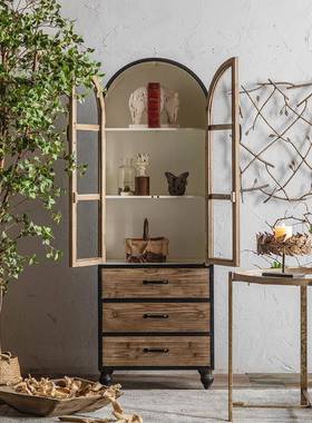 式乡村风黑色做UGP旧木色书式柜酒柜复古边柜展示柜子法靠墙餐边