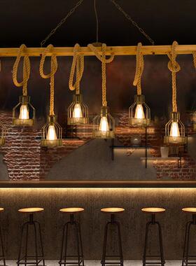 复古工业风台创吊灯意个性木色烧烤店民宿餐QOS吧厅原怀旧装饰麻