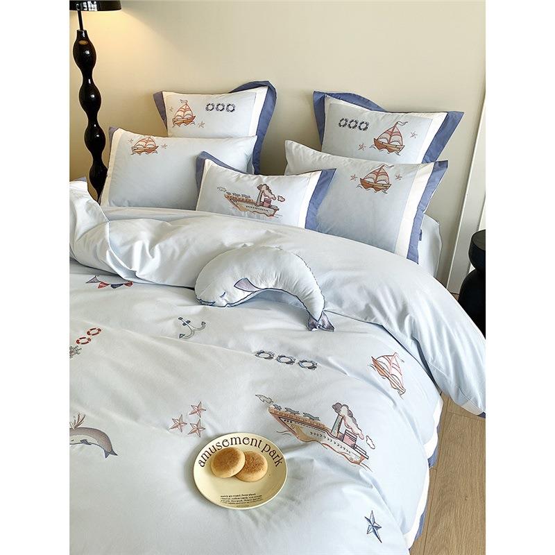 卡男孩通风10支长绒棉磨毛NCB四件套秋冬加厚纯棉被套床儿童0上用