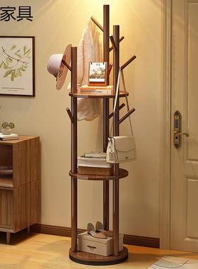 木旋转衣帽架落地实式挂衣架卧置室家71624用客厅轻奢物立架
