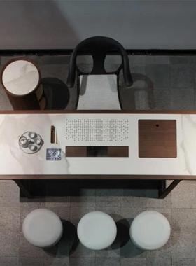 F76S6SJ67W传世桌茶台北茶美黑胡桃实木大理石餐长桌岩板木家具方