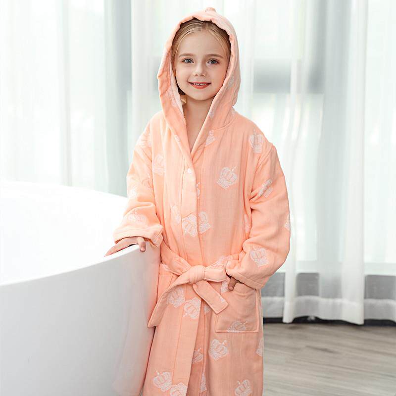 秋冬加厚儿浴袍纯棉纱居布带帽童MHM浴童衣中大童睡袍洗澡女吸水