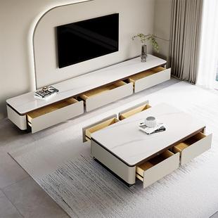 奢晶岩板茶客几轻电视柜套装简约现代灰色烤漆方形微MJW石茶几厅