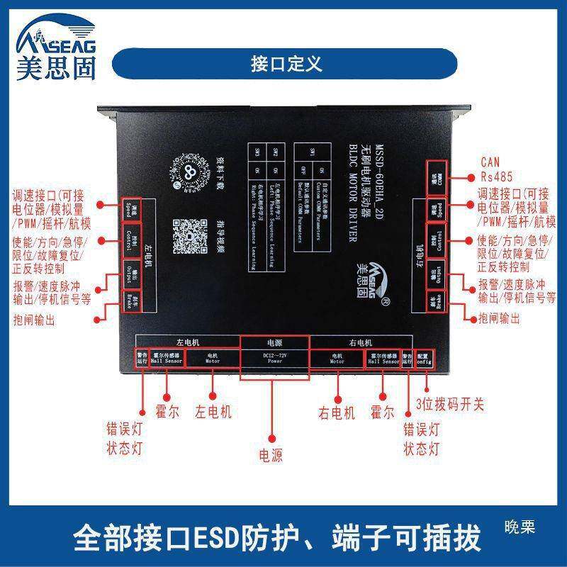12V~72V双60A一拖二无刷电机永磁同步电机矢量FOC驱动器控制器