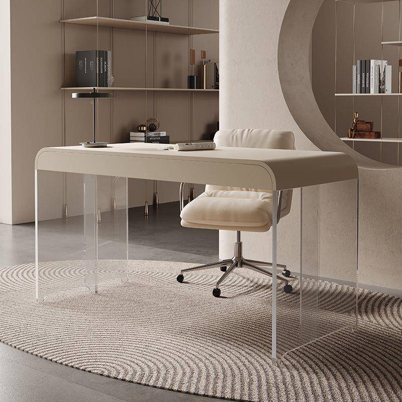 一谈详见包装体办公桌前台咨写询洽电脑桌现代奶风油亚克力悬浮书