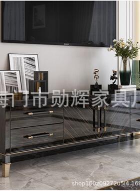 现后代柜轻奢电视柜地茶几组合金丝黑檀实木DAA家具美式柜客厅子