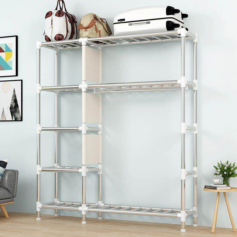 简易用衣家卧室钢管加粗柜OYY加固组全钢架布衣柜出租房用收纳装