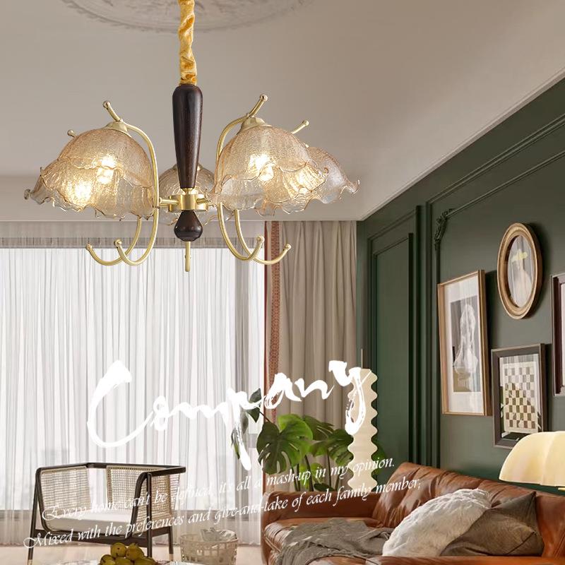 奶油法式花朵吊客MQX灯室复古厅轻奢美式厅餐卧全铜灯具