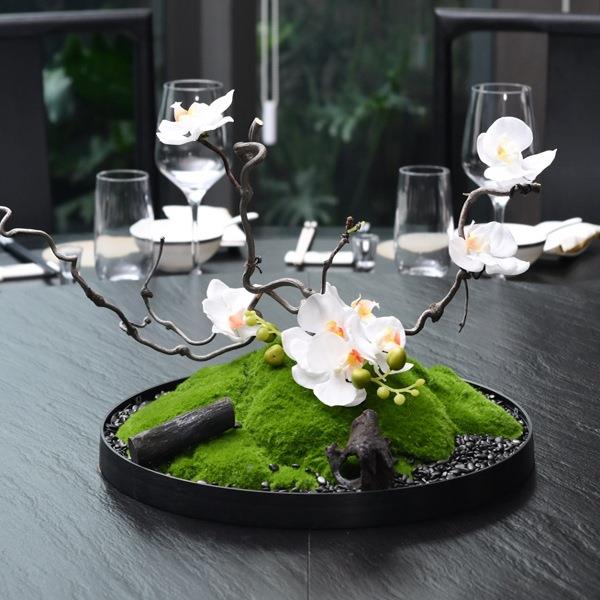 新中式餐桌花仿景真花间微观摆酒店90037210餐厅件包大桌花圆盘装