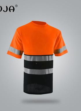户外心工l程反光袖T恤速BHT干短建筑安全背印可印字ogo