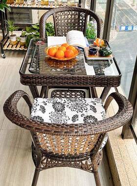户外桌椅椅庭院阳台茶桌藤椅三件茶套露台室69793外腾藤椅子小编