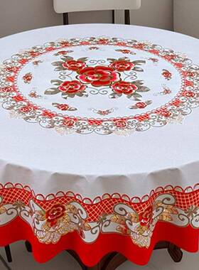 02档5FS758432新款圆2形餐桌布防水防油免洗高轻奢网红中式家用圆