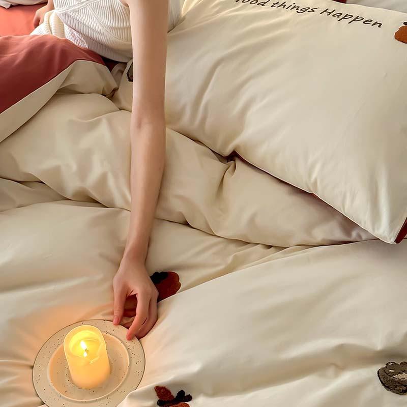 秋冬加厚10支全棉纯100支全刺绣磨毛四件套小清新棉床单儿童被套