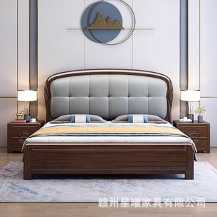 紫金檀木床现代实简约人20双床2503 木床1米8软包床高箱储 25新款