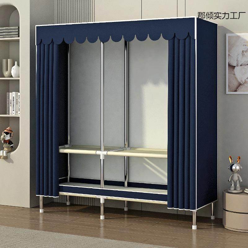 易衣柜VWY出租房简制卧室装钢管钢架加固加粗加厚家组居纯色布衣