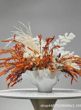 代高创意花现677器客厅插花摆件样端房树脂白色板花瓶花艺客厅装