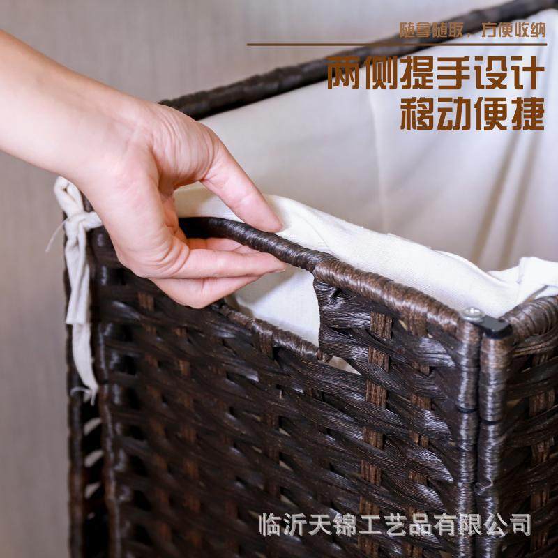 藤编织衣篮可折叠脏衣篓仿滑脏轮AUI手提家收用纳筐防水透气洗衣