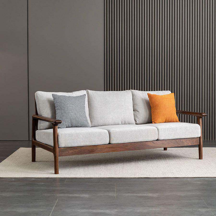 北沙美黑胡桃木木木全实三人沙发现代简约SF-0388布艺发小原户型