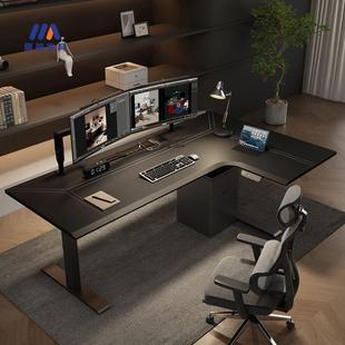 用家电脑竞电桌木办公510桌转角电动升实降桌型拐角皮面工作台书