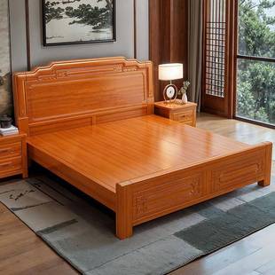 加厚加金花梨木全榫卯实木床双人主卧婚床中式仿古菠萝格木床包邮