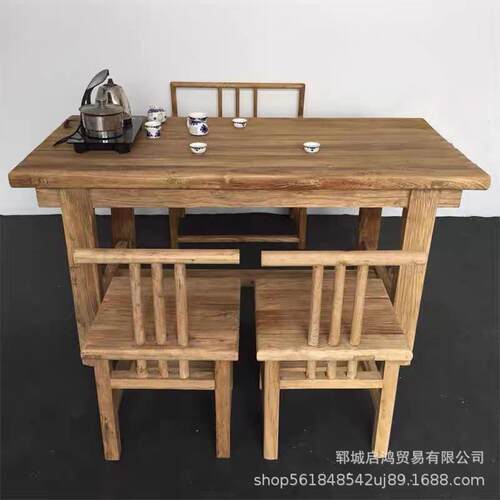 老榆木旧门板茶桌椅组合吧桌面YAQ茶茶复古泡餐台桌台风化木