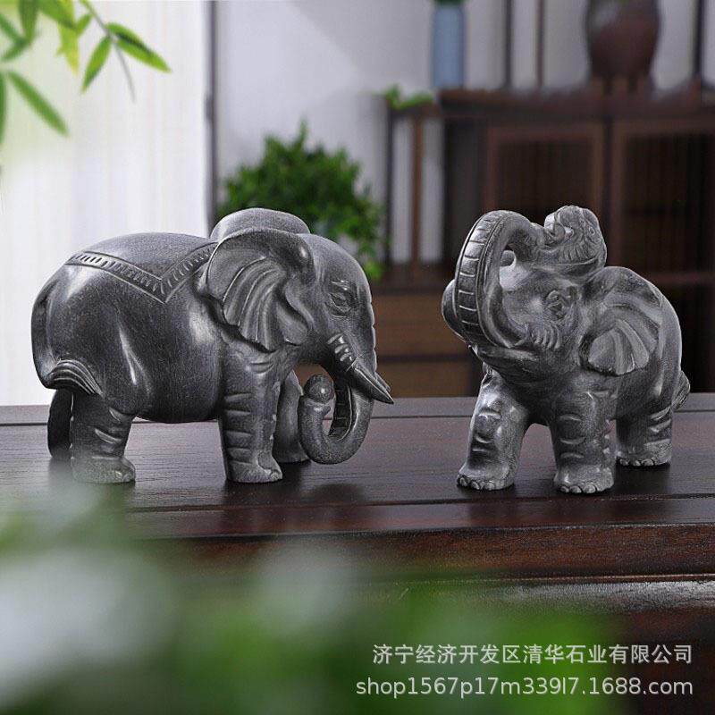 石一象石雕石头青石大象摆件对用门石象口门前家看门石材雕小塑吸