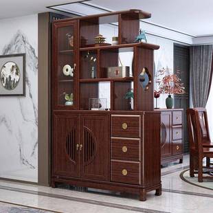 乌金744木玄间厅柜全实关木入户门厅柜代中式 玻门璃隔断现屏风柜