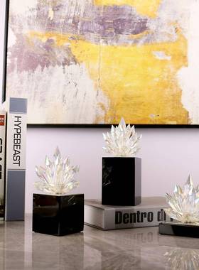 现代花BXI轻奢透明水晶莲桌面件黑色水晶摆底座家卧室客厅居装饰