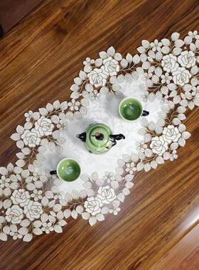 中式欧式布巾艺绣花桌茶几巾镂桌旗桌垫空盖餐72614布垫餐桌桌垫