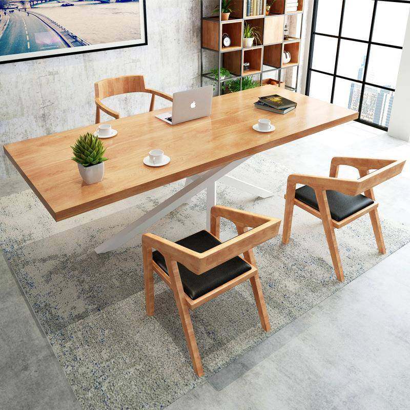 LF工业风实木T会议桌长简约现代大型办桌公台无品牌/职O员洽谈桌