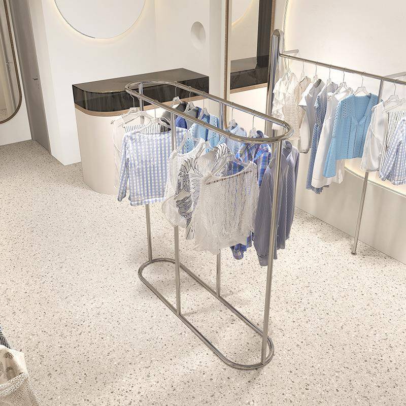 服装店中岛衣架落地挂衣圆DK202209架椭形简中锈岛架约双排不钢展