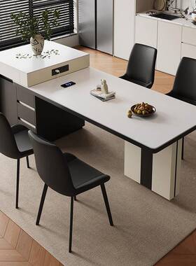 Y合la岩实木餐桌简椅组现代约家用小户型伸缩折叠板wMJyna68方圆