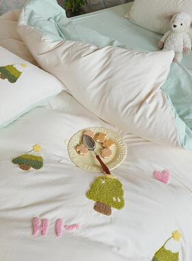 床新款母婴类水洗棉件毛巾绣被套四件套学ICPA生单人床三套床单笠
