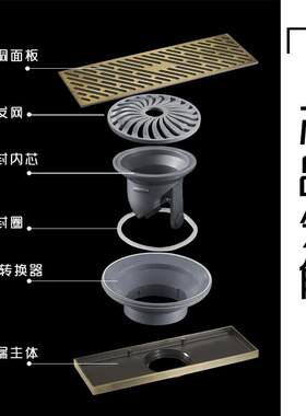 全铜加厚形加重长方地漏防臭10x30防10X30厘反器水卫生淋浴房地间