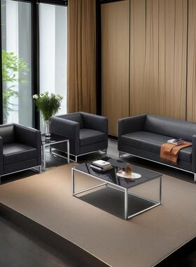 办公沙发简人约现代黑色接商待沙发4S店会几议室会客务单位茶MWY