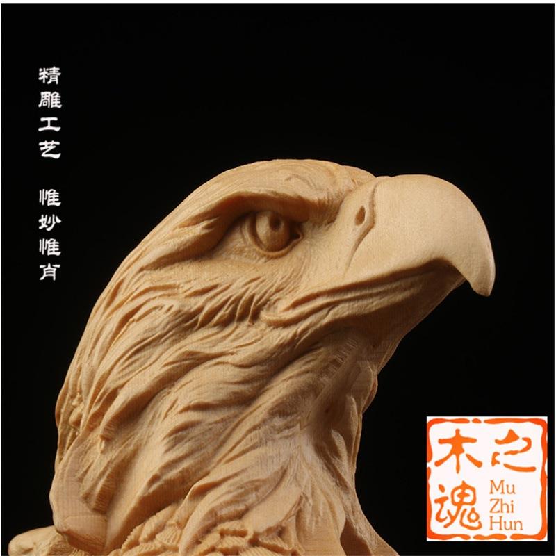 桧木雕刻老家鹰领装居饰品摆件酒柜工FDL艺品霸气鹰头办公室送导
