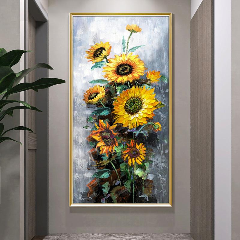 手绘油画现代FCO简约关装饰画轻入奢竖版走日廊过道挂玄画户壁画