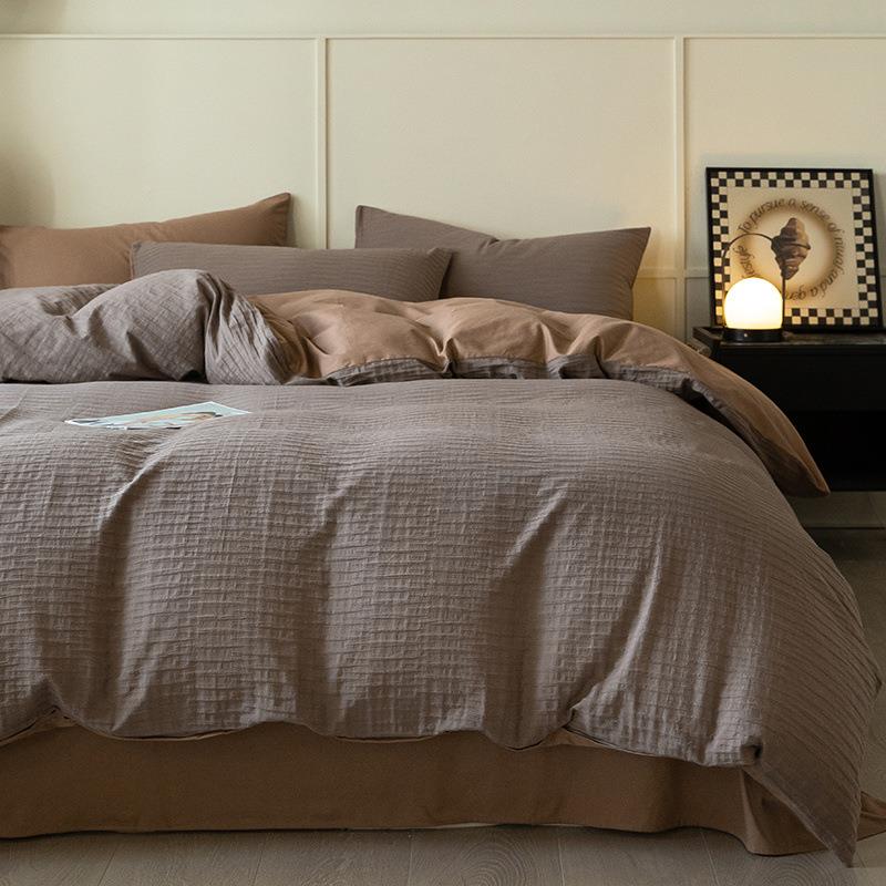 摩纱卡全棕棉三Tca2N7ry泡泡床单被套四件套15m18床纯棉件套商务