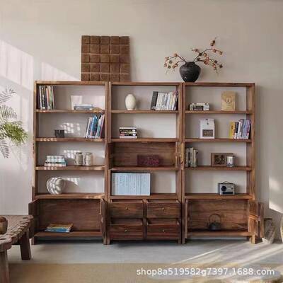 老榆博木古架书房满墙子格柜木书架A25521-客厅多宝阁装饰置物架